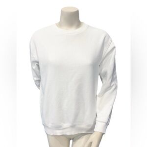 TNA Aritzia White Fleece Crewneck Sweatshirt Small Minimalist Essential